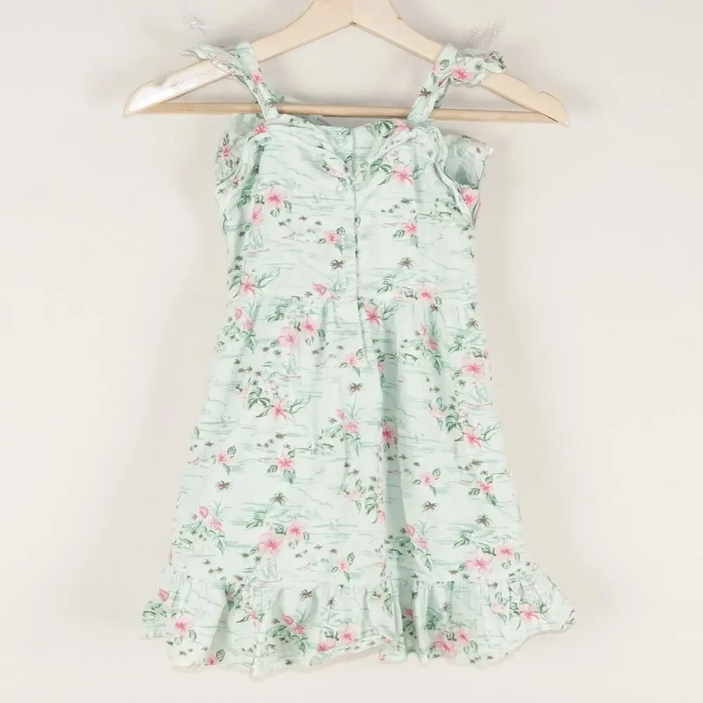 Janie and Jack Mint Floral Gren Ruffle Trim Dress Girls Sz 6